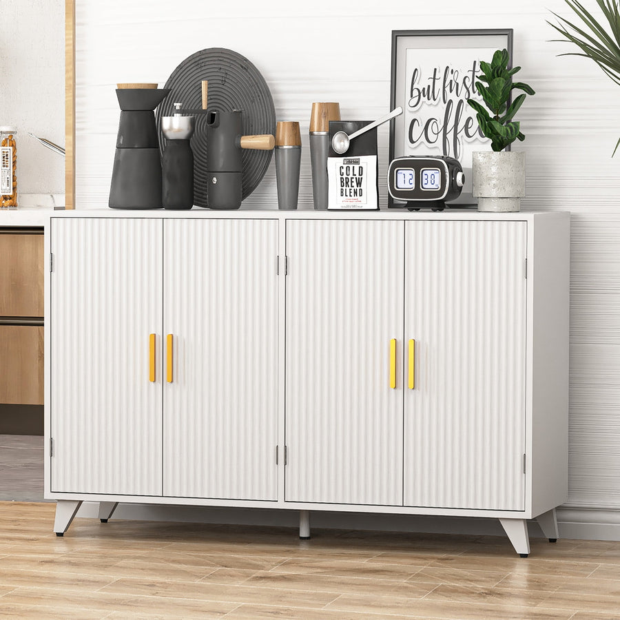 Hommoo Modern Farmhouse Entryway Accent Storage Cabinet, Waveform Fluted Panel Kitchen Buffet Sideboard with Storage, Image 1