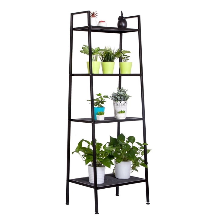 Hommoo Widen 4 Tiers Ladder Shelf, Bookshelf Display Rack, Bookcase Stand Shelves for Home Office, Black Image 4