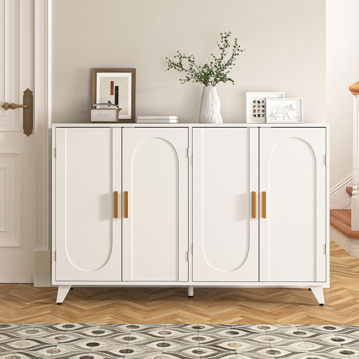 Hommoo Modern Ivory White Large Storage Cabinet, Freestanding Floor Cabinet Sideboard with 4 Doors Image 1