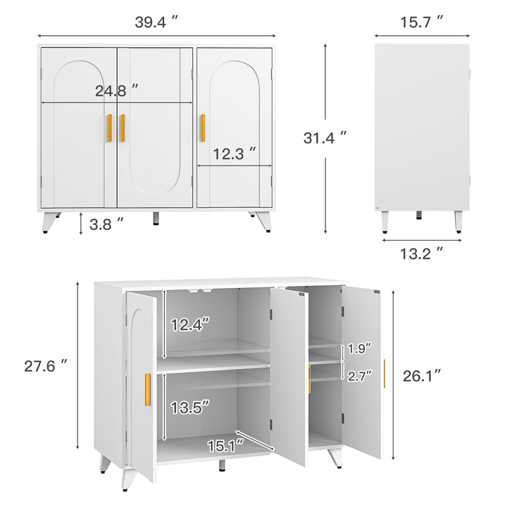 Hommoo Modern Ivory White Large Storage Cabinet, Freestanding Floor Cabinet Sideboard with 3 Doors Image 2