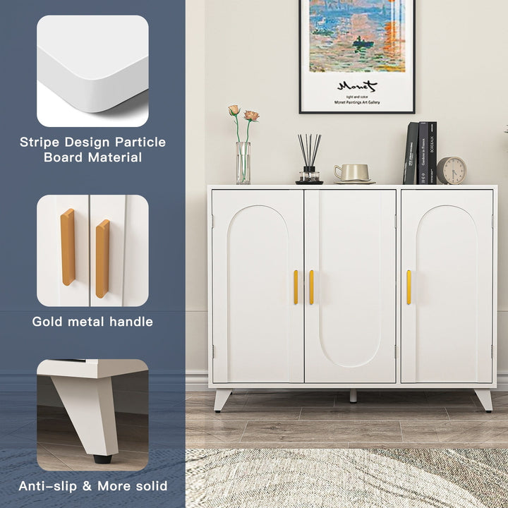 Hommoo Modern Ivory White Large Storage Cabinet, Freestanding Floor Cabinet Sideboard with 3 Doors Image 3