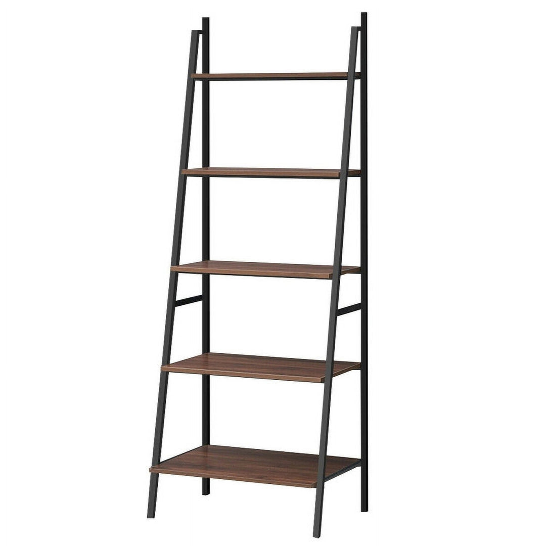 Hommoo Bookshelf,Shelf, Open Bookcase Book Shelf,Storage Shelf Unit Plant Stand,5 Tier Leaning Bookshelf Wood Metal Image 5