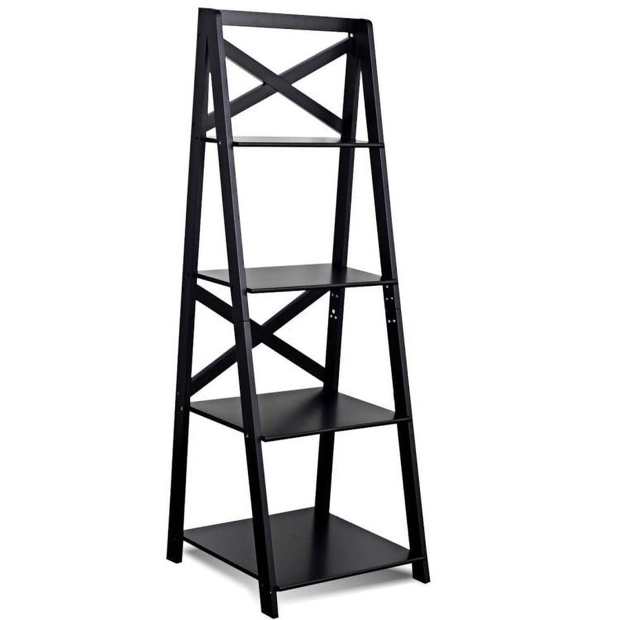 Hommoo Bookshelf,Shelf, Open Bookcase Book Shelf,Storage Shelf Unit Plant Stand,4-Tier Leaning Free Standing Ladder Image 1