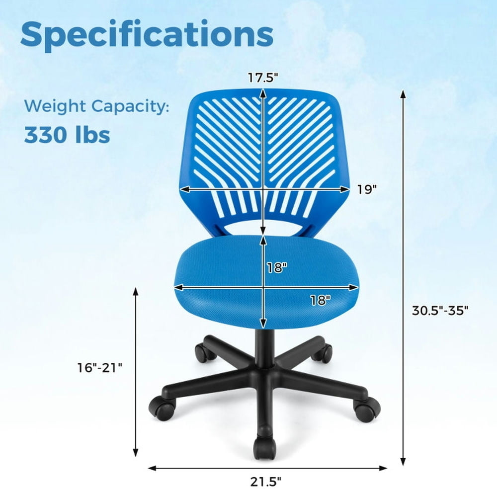 Hommoo Height-adjustable Ergonomic Kids Desk Chair with Universal Casters-Blue, Kids Chairs for Kids Image 5