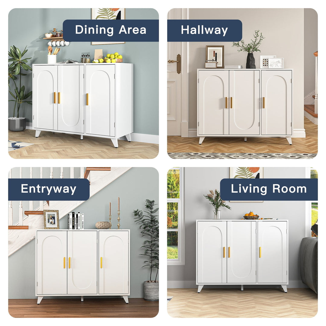 Hommoo Modern Ivory White Large Storage Cabinet, Freestanding Floor Cabinet Sideboard with 3 Doors Image 4