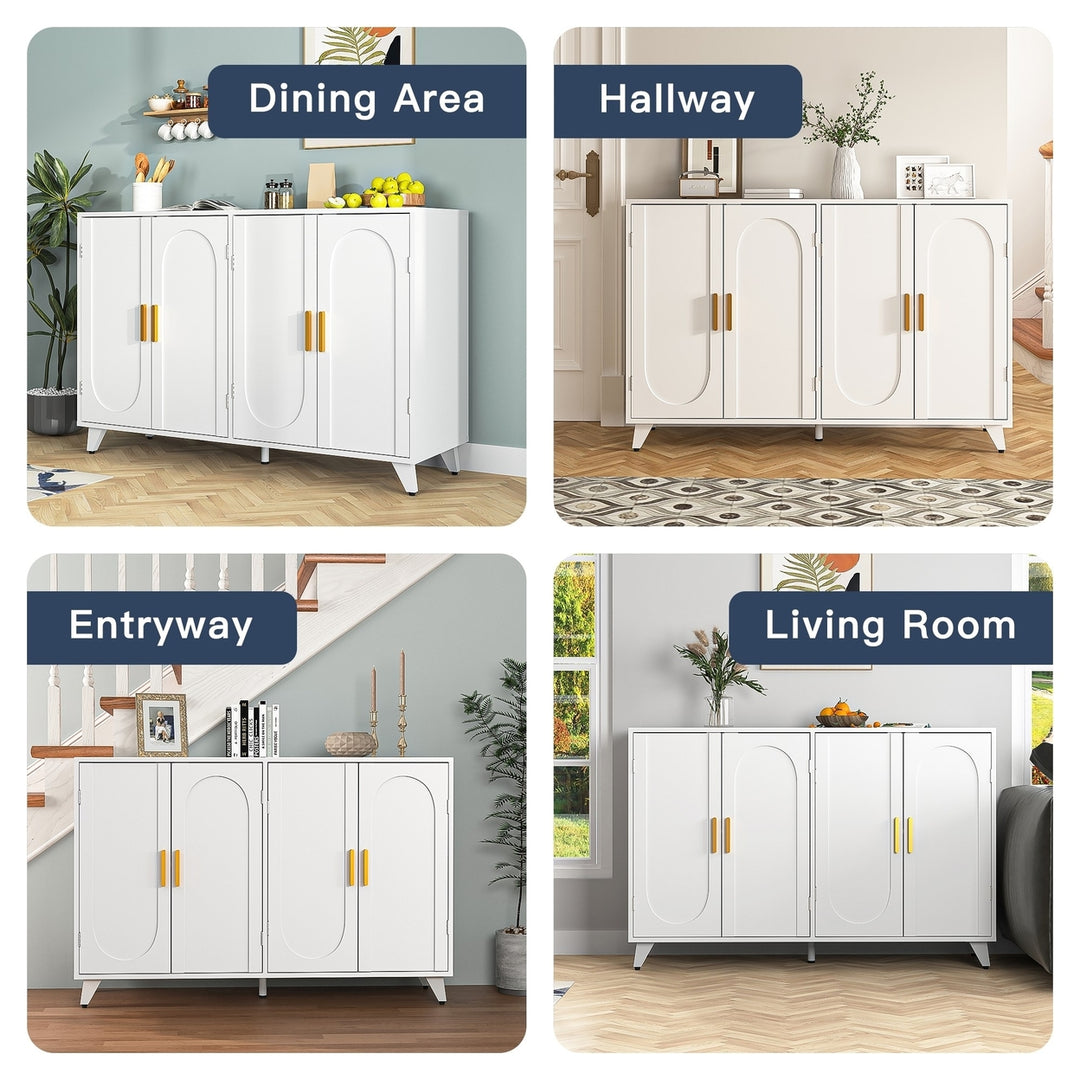 Hommoo Modern Ivory White Large Storage Cabinet, Freestanding Floor Cabinet Sideboard with 4 Doors Image 7