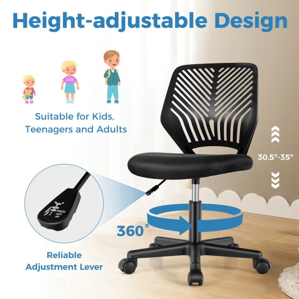 Hommoo Height-adjustable Ergonomic Kids Desk Chair with Universal Casters-Black, Kids Chairs for Kids Image 2