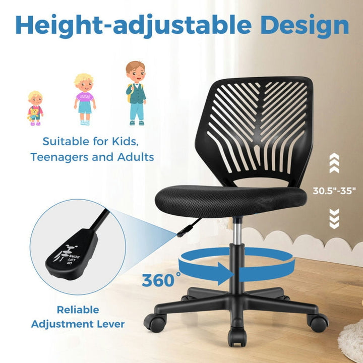 Hommoo Height-adjustable Ergonomic Kids Desk Chair with Universal Casters-Black, Kids Chairs for Kids Image 2