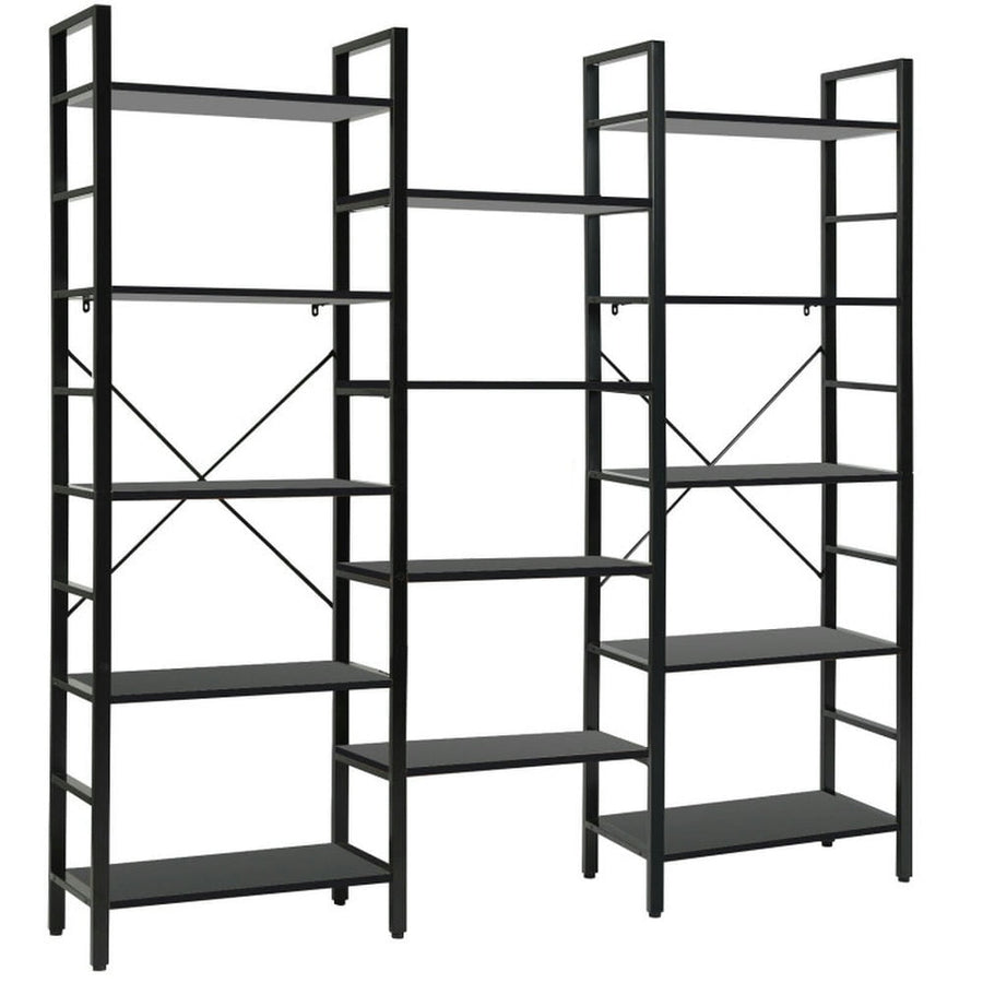 Hommoo Bookshelf,Shelf, Open Bookcase Book Shelf, Vintage Triple Wide 5-Tier Bookcase Large Bookshelf Display Storage Image 1