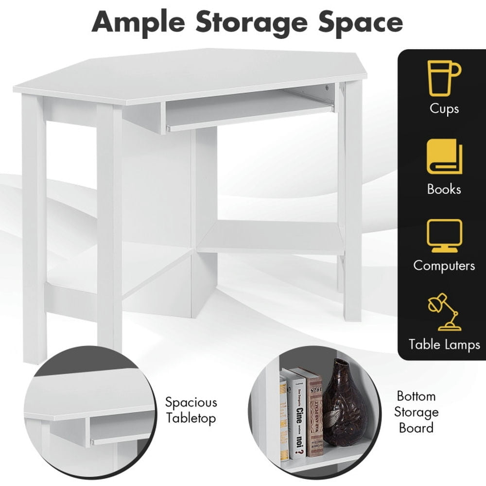 Hommoo Wooden Study Computer Corner Desk with Drawer-White, Home Office Desks, Gaming Computer Desks for Image 2