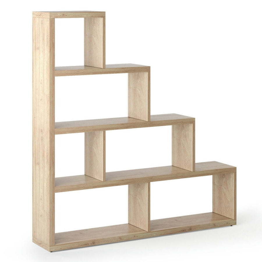 Hommoo Bookshelf,Shelf, Open Bookcase Book Shelf, 6 Cubes Ladder Shelf Corner Bookshelf Storage Bookcase-Natural Image 1