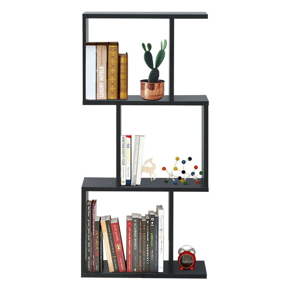 Hommoo Bookshelf,Shelf, Open Bookcase Book Shelf, 2/3/4 Tiers Wooden S-Shaped Bookcase for Living Room Bedroom Image 3