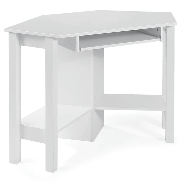 Hommoo Wooden Study Computer Corner Desk with Drawer-White, Home Office Desks, Gaming Computer Desks for Image 4