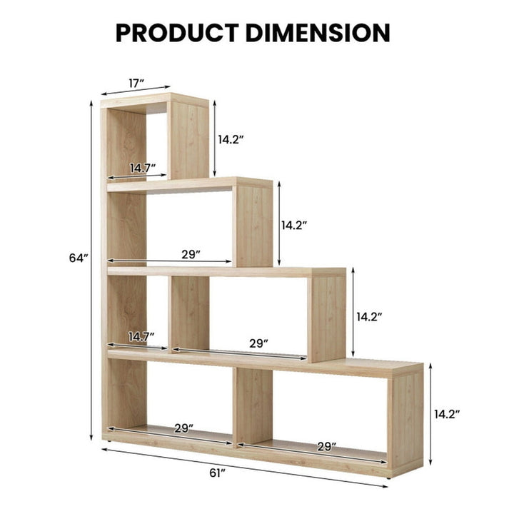 Hommoo Bookshelf,Shelf, Open Bookcase Book Shelf, 6 Cubes Ladder Shelf Corner Bookshelf Storage Bookcase-Natural Image 4