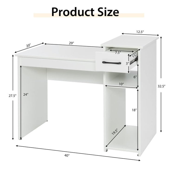 Hommoo Computer Desk PC Laptop Table with Drawer and Shelf-White, Home Office Desks, Gaming Computer Desks for Image 2