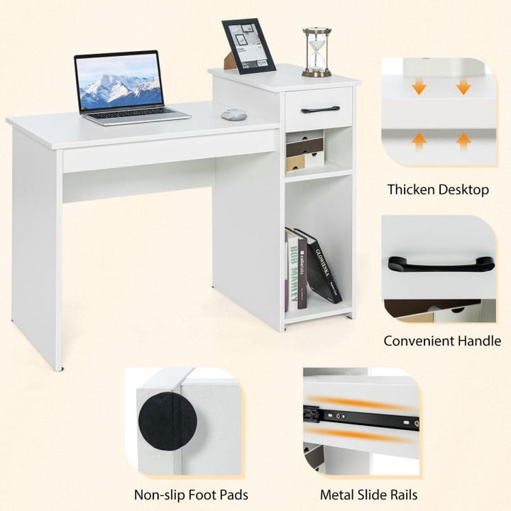 Hommoo Computer Desk PC Laptop Table with Drawer and Shelf-White, Home Office Desks, Gaming Computer Desks for Image 3