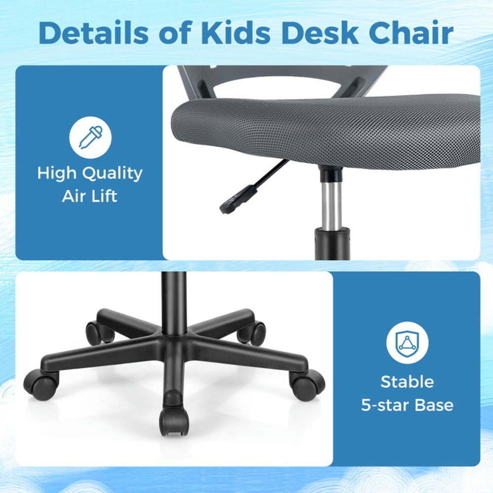 Hommoo Height-adjustable Ergonomic Kids Desk Chair with Universal Casters-Gray, Kids Chairs for Kids Image 6