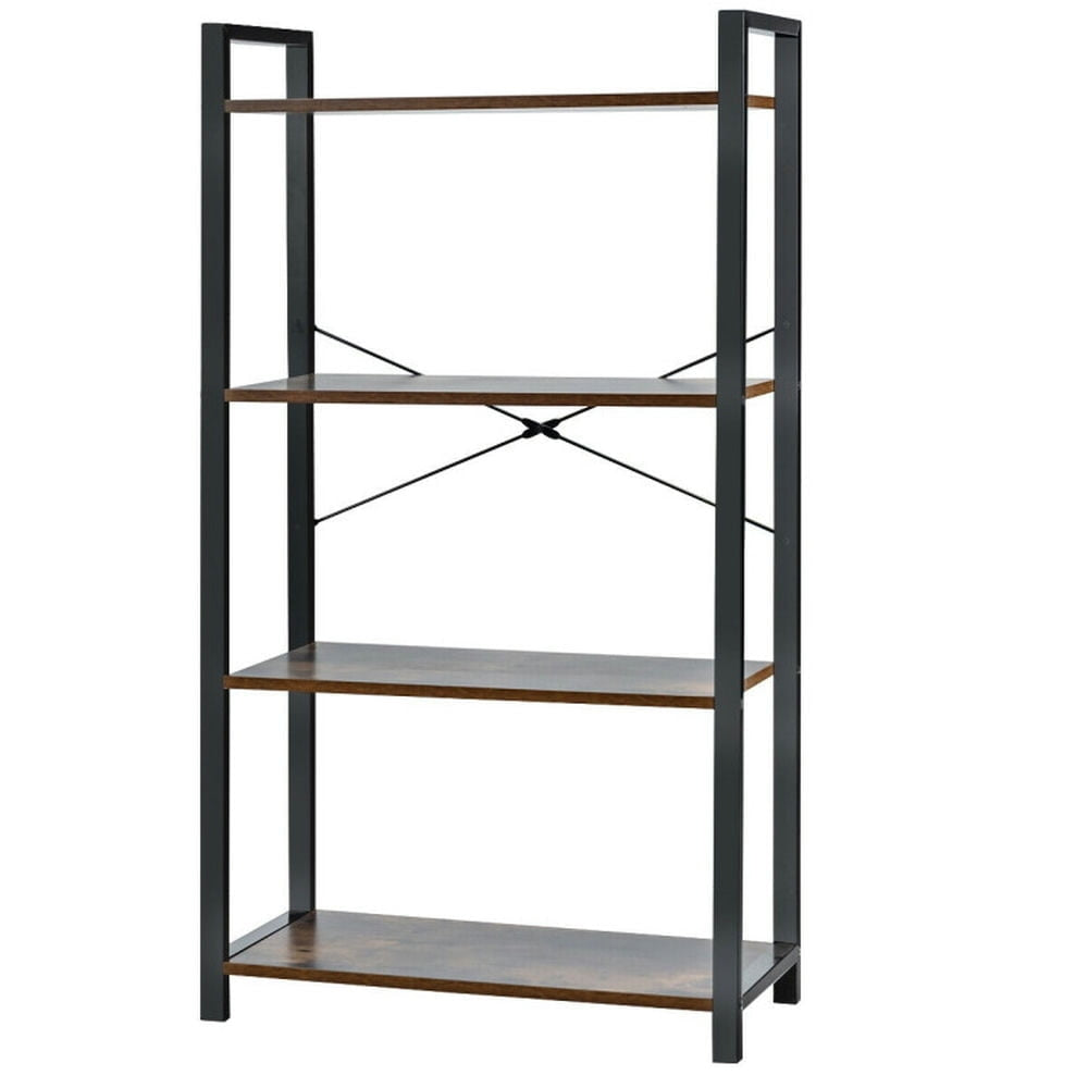 Hommoo Bookshelf,Shelf, Open Bookcase Book Shelf, 4-Tier Rustic Bookshelf Industrial Bookcase Diaplay Shelf Storage Image 1