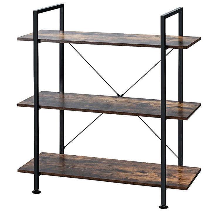 Hommoo Bookshelf,Shelf, Open Bookcase Book Shelf, 3/5 Tiers Industrial Bookcase with Metal Frame for Home Office-3-Tier Image 1