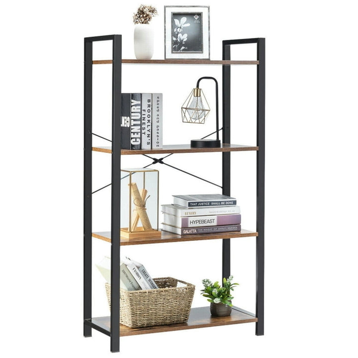 Hommoo Bookshelf,Shelf, Open Bookcase Book Shelf, 4-Tier Rustic Bookshelf Industrial Bookcase Diaplay Shelf Storage Image 4