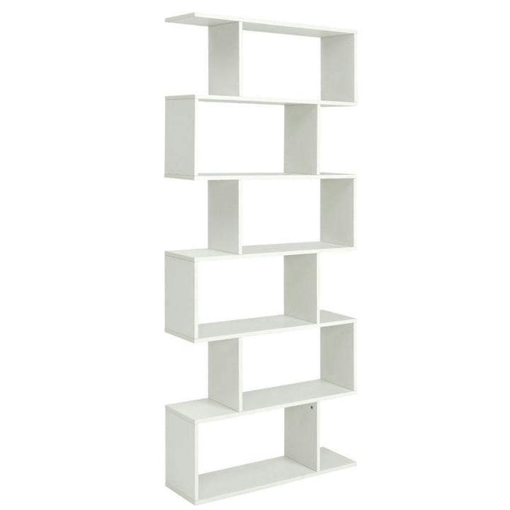 Hommoo Bookshelf,Shelf, Open Bookcase Book Shelf, 6 Tier S-Shaped Bookshelf Storage Display Bookcase Decor Z-Shelf Image 1