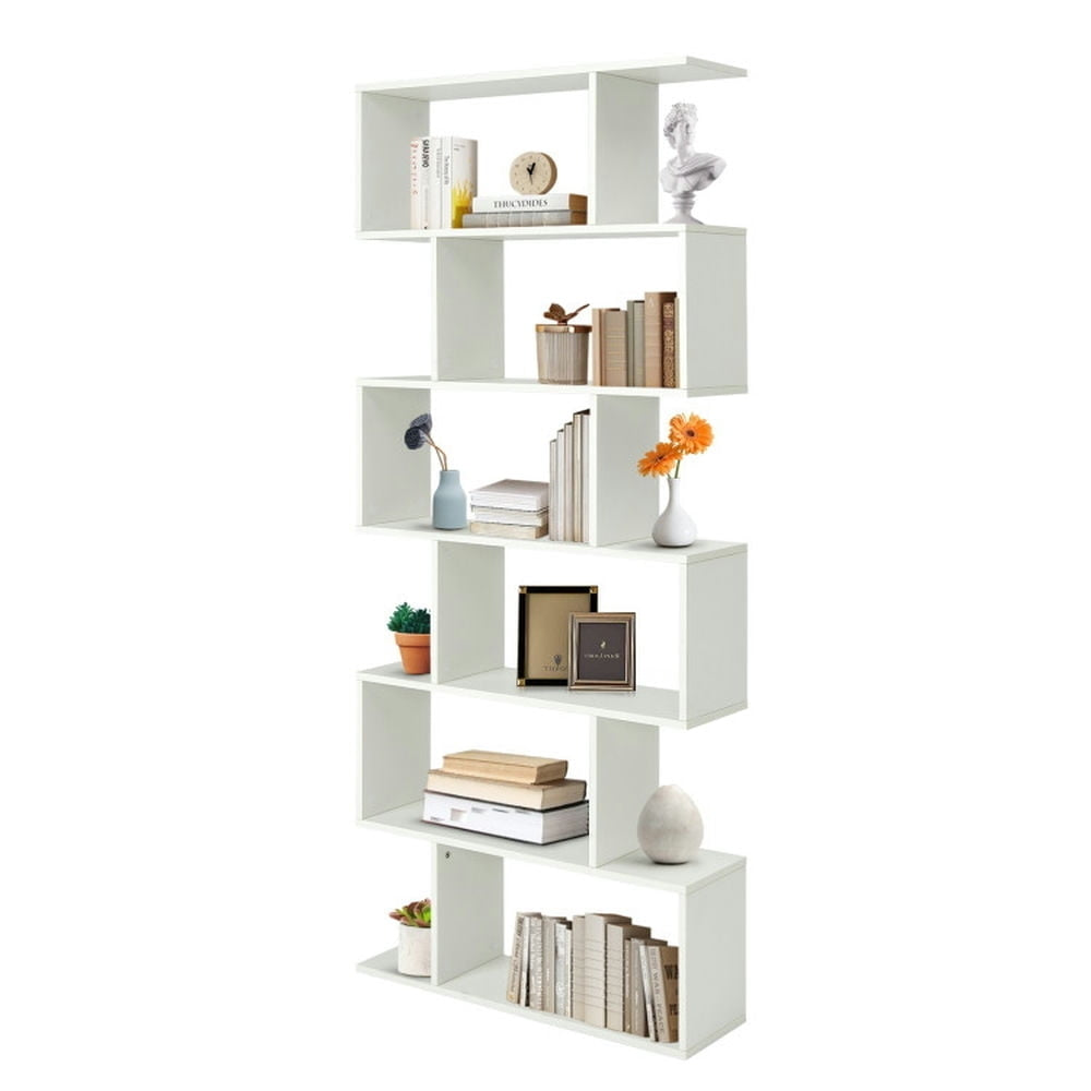 Hommoo Bookshelf,Shelf, Open Bookcase Book Shelf, 6 Tier S-Shaped Bookshelf Storage Display Bookcase Decor Z-Shelf Image 4