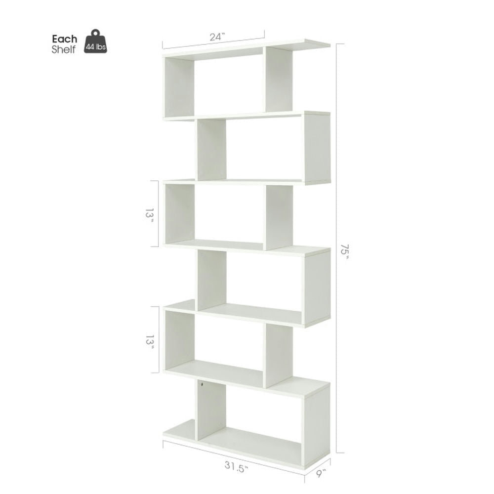 Hommoo Bookshelf,Shelf, Open Bookcase Book Shelf, 6 Tier S-Shaped Bookshelf Storage Display Bookcase Decor Z-Shelf Image 5