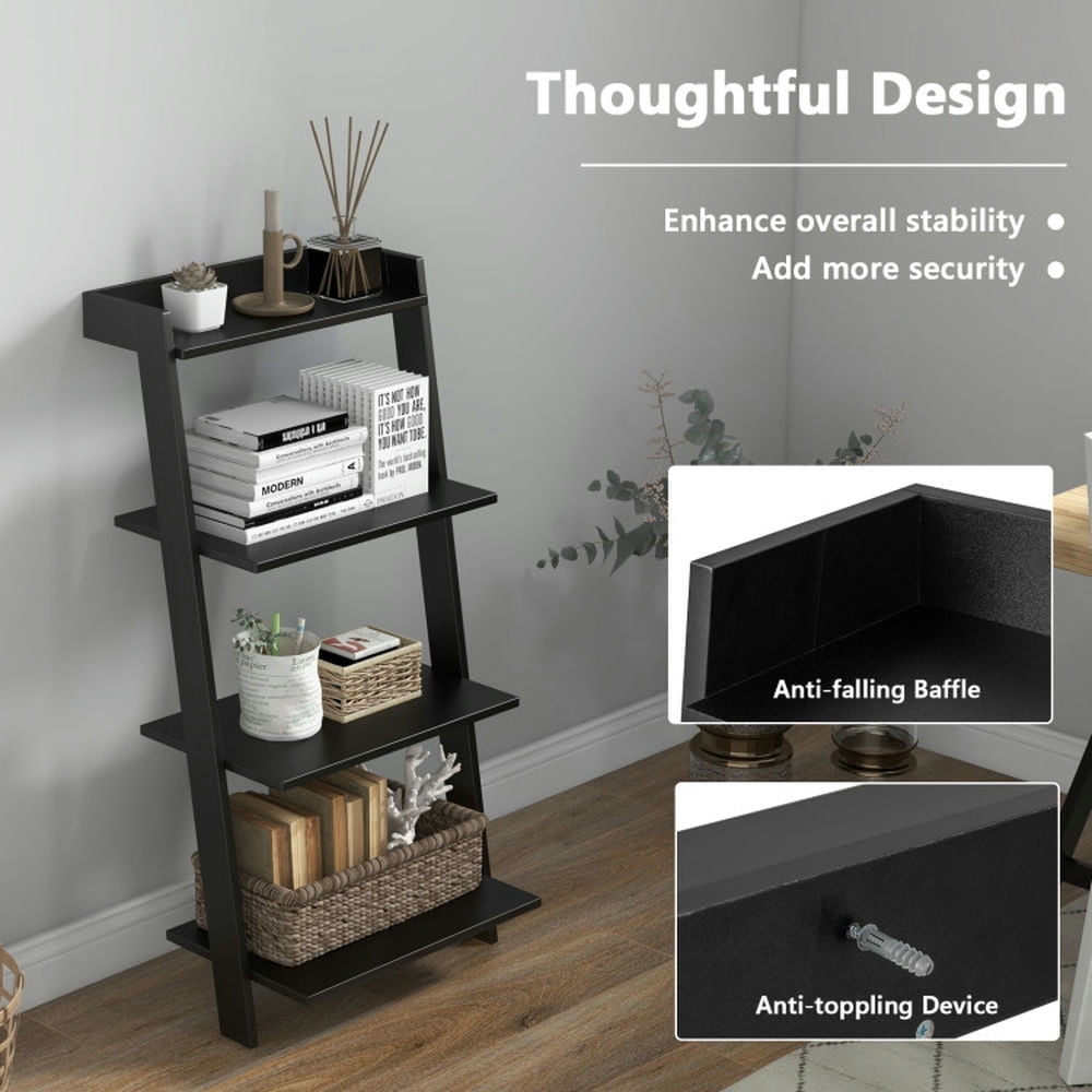 Hommoo Versatile Shelving Unit Bookcase, 4 -Tier Ladder Shelf with Solid Frame and Anti-toppling Device-Black Image 4