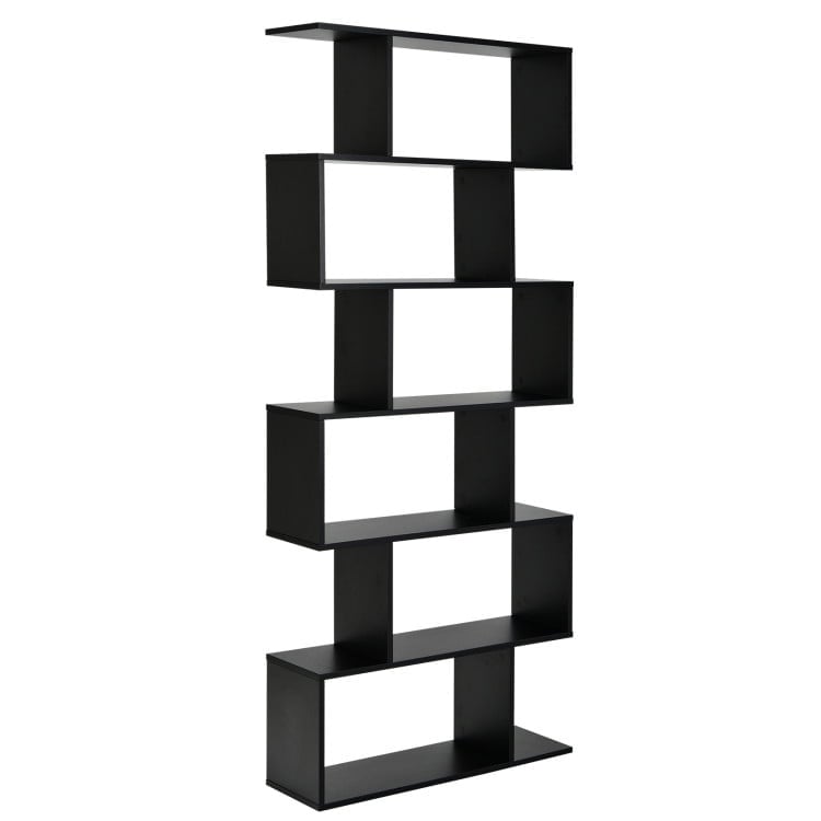 Hommoo Bookshelf,Shelf, Open Bookcase Book Shelf, 6 Tier S-Shaped Bookshelf Storage Display Bookcase Decor Z-Shelf Image 1