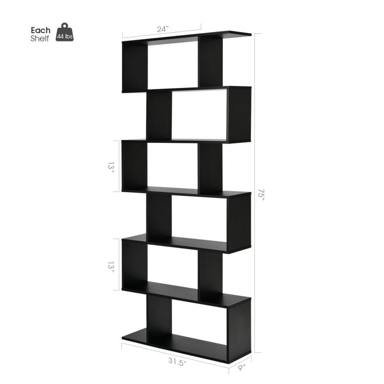 Hommoo Bookshelf,Shelf, Open Bookcase Book Shelf, 6 Tier S-Shaped Bookshelf Storage Display Bookcase Decor Z-Shelf Image 2