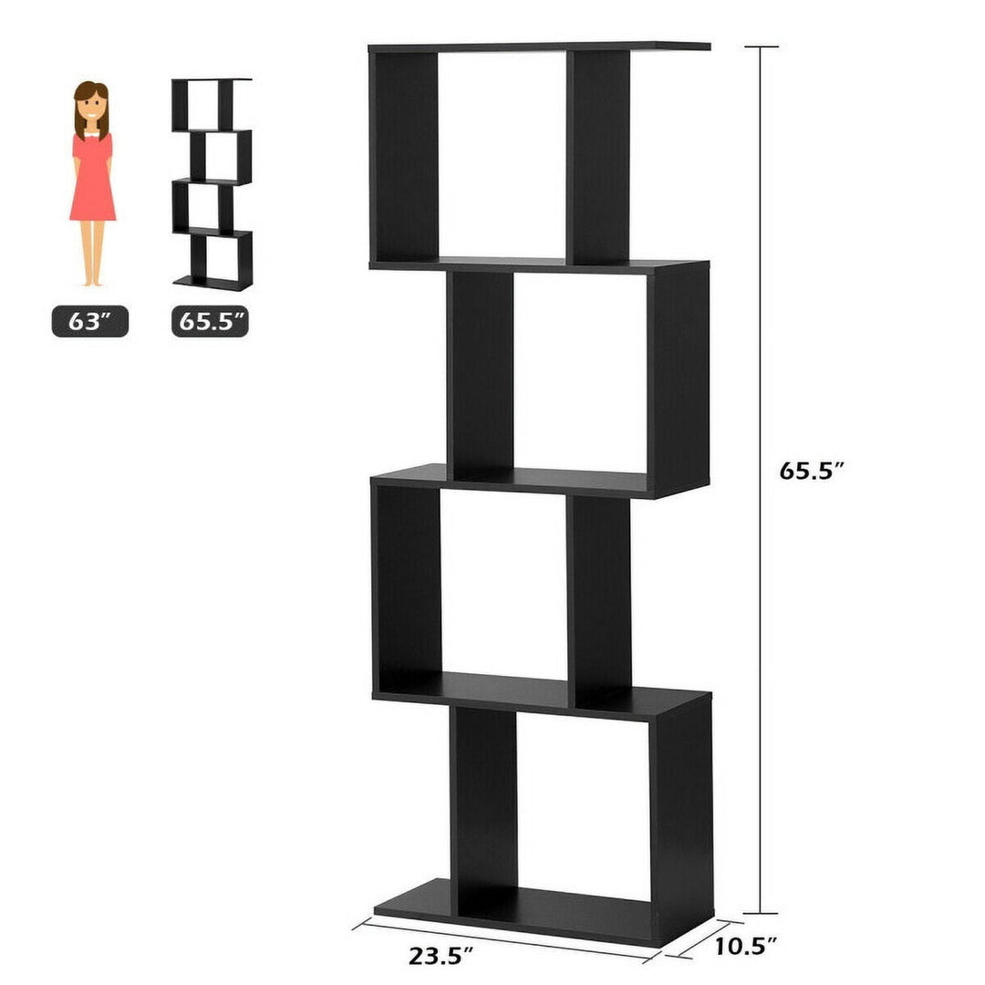 Hommoo Bookshelf,Shelf, Open Bookcase Book Shelf, 2/3/4 Tiers Wooden S-Shaped Bookcase for Living Room Bedroom Image 4