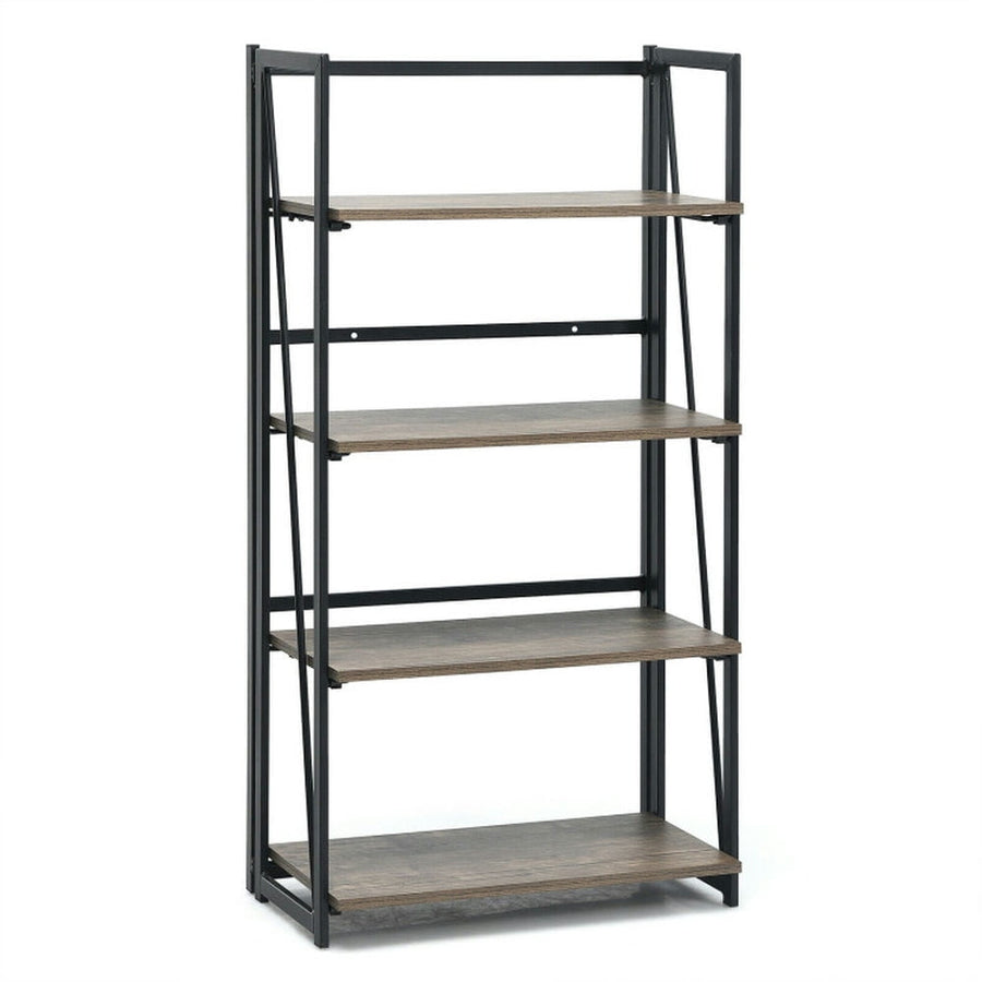 Hommoo Bookshelf,Shelf, Open Bookcase Book Shelf, 4-Tier Folding Bookshelf No-Assembly Industrial Bookcase Display Image 1