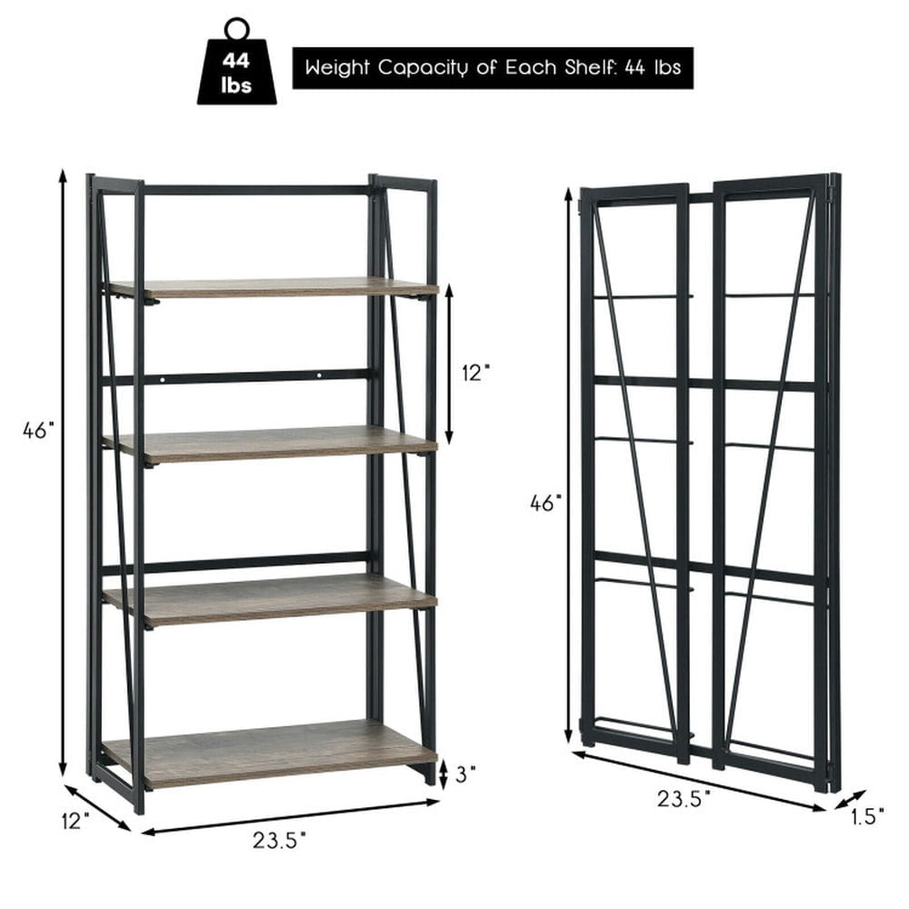 Hommoo Bookshelf,Shelf, Open Bookcase Book Shelf, 4-Tier Folding Bookshelf No-Assembly Industrial Bookcase Display Image 3