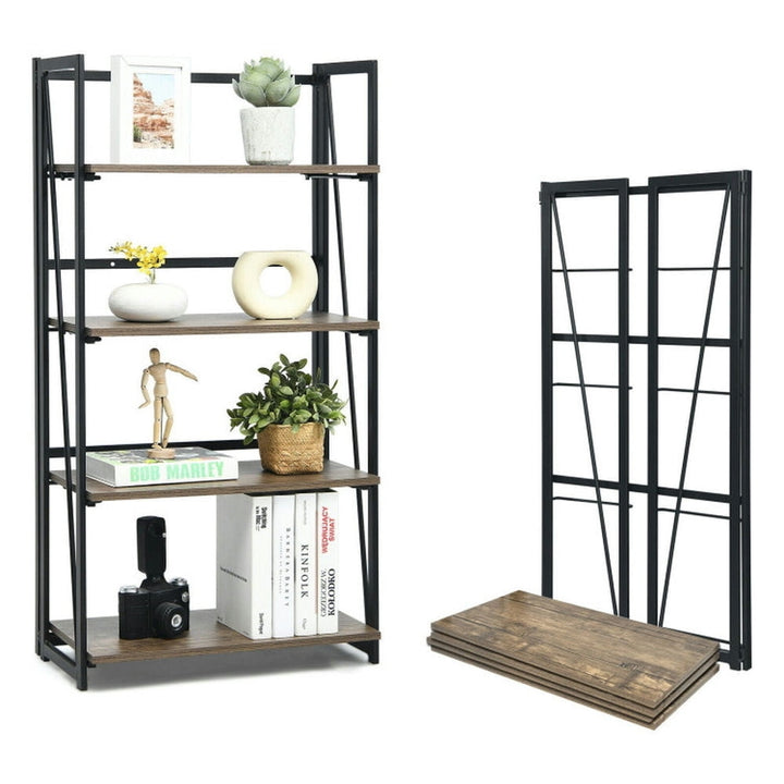 Hommoo Bookshelf,Shelf, Open Bookcase Book Shelf, 4-Tier Folding Bookshelf No-Assembly Industrial Bookcase Display Image 5