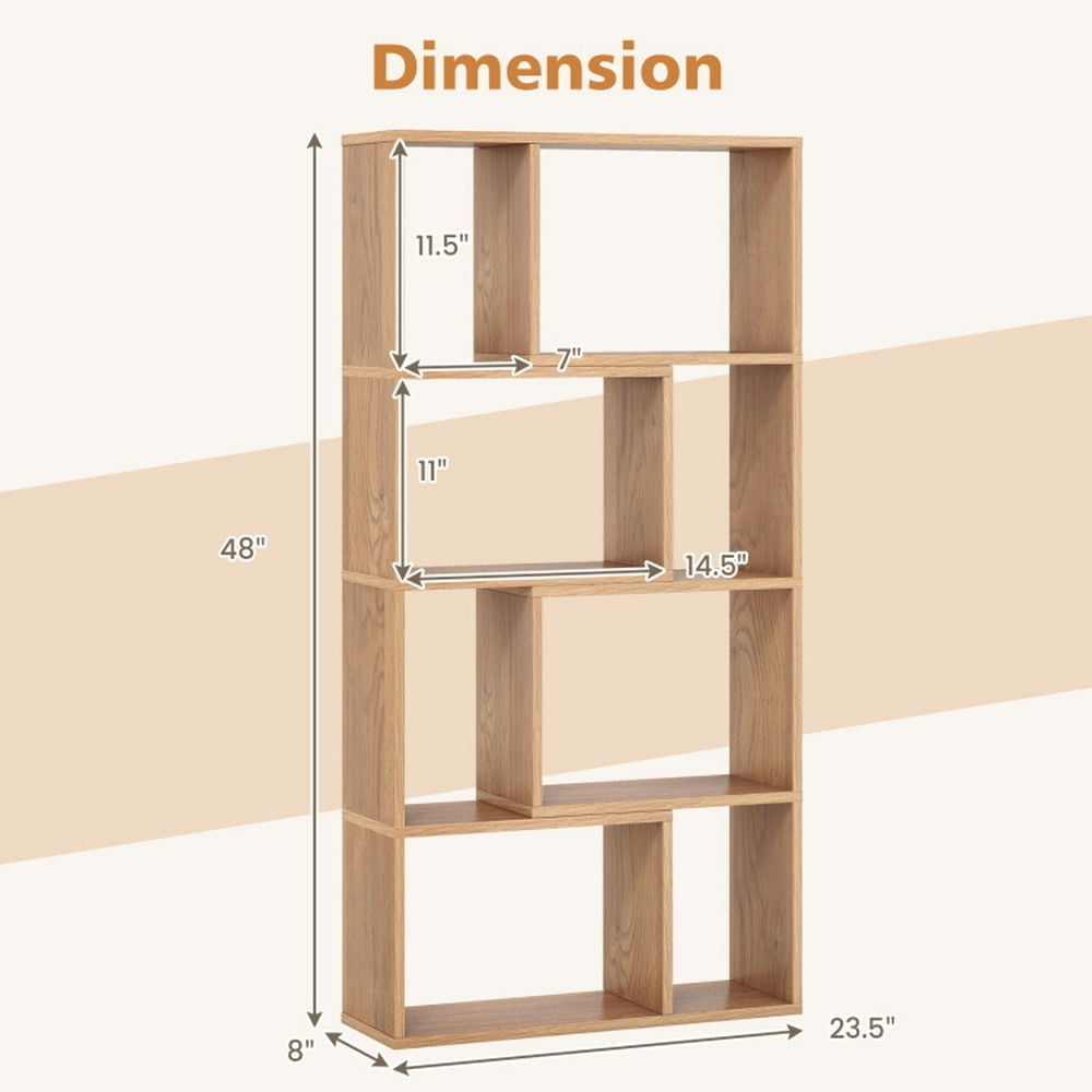 Hommoo Bookshelf, Display Bookshelf, Bookcase,48 Inch 4-Tier Geometric Bookshelf with 8 Cubes for Living Room Image 4