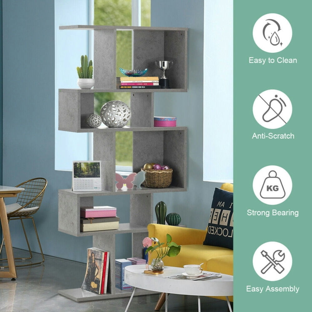 Hommoo Bookshelf,Shelf, Storage Shelf Unit Plant Stand, 5 Cubes Ladder Shelf Corner Bookshelf Display Rack Bookcase-Gray Image 2