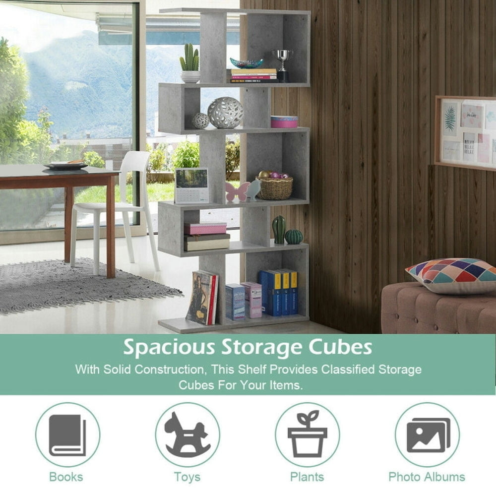 Hommoo Bookshelf,Shelf, Storage Shelf Unit Plant Stand, 5 Cubes Ladder Shelf Corner Bookshelf Display Rack Bookcase-Gray Image 5