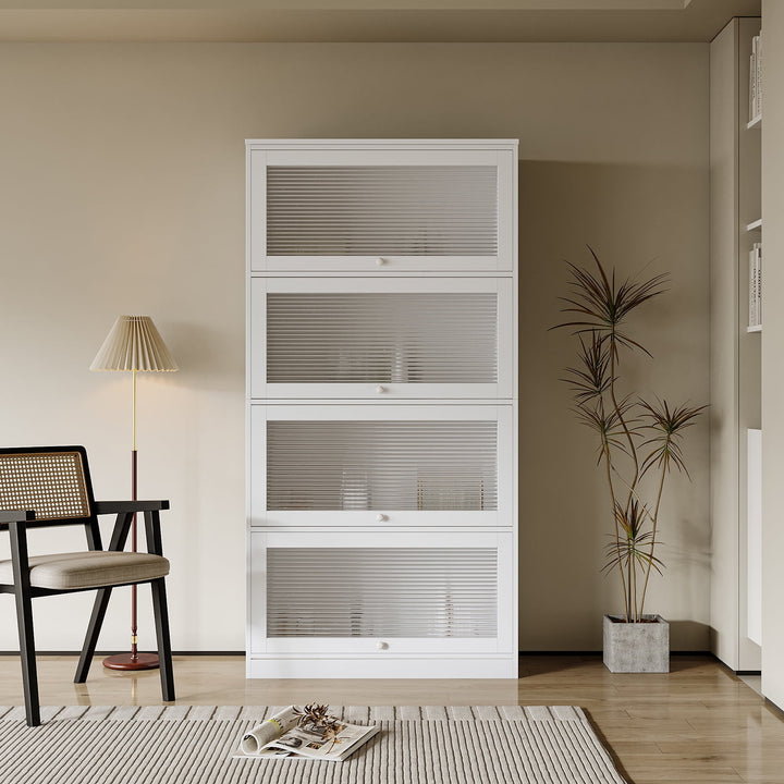 Hommoo Tall Slant-Back Bookcase, Contemporary Closed Back Glass Doors Office Storage Cabinet, White Image 1