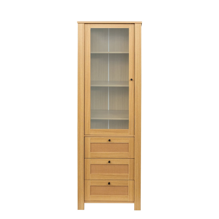 Wooden 6 Tier Floor Bookshelf and Bookcase with Cabinet Doors, Storage Cabinets for Home Office, Living Room, Oak Finish Image 2