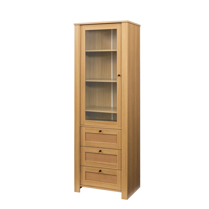 Wooden 6 Tier Floor Bookshelf and Bookcase with Cabinet Doors, Storage Cabinets for Home Office, Living Room, Oak Finish Image 3