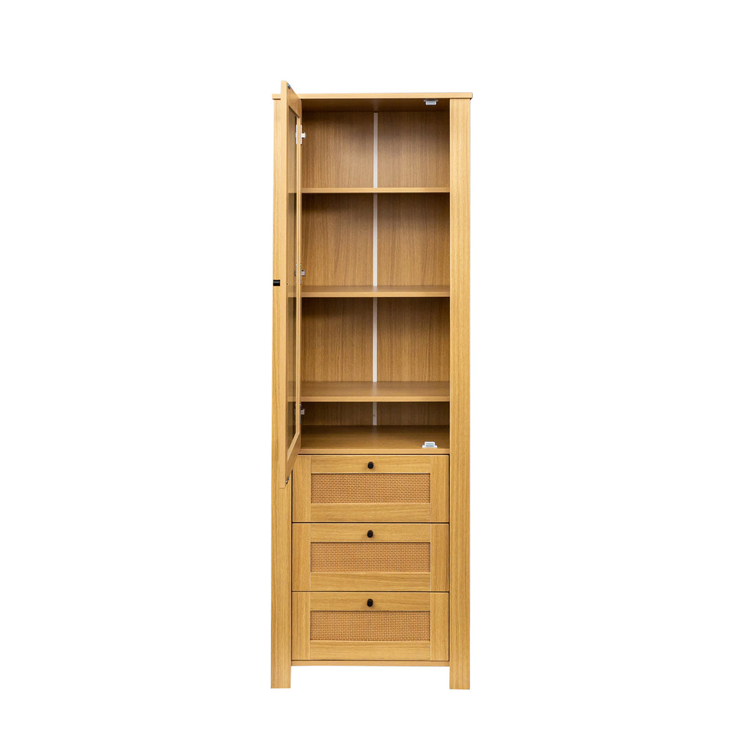 Wooden 6 Tier Floor Bookshelf and Bookcase with Cabinet Doors, Storage Cabinets for Home Office, Living Room, Oak Finish Image 4