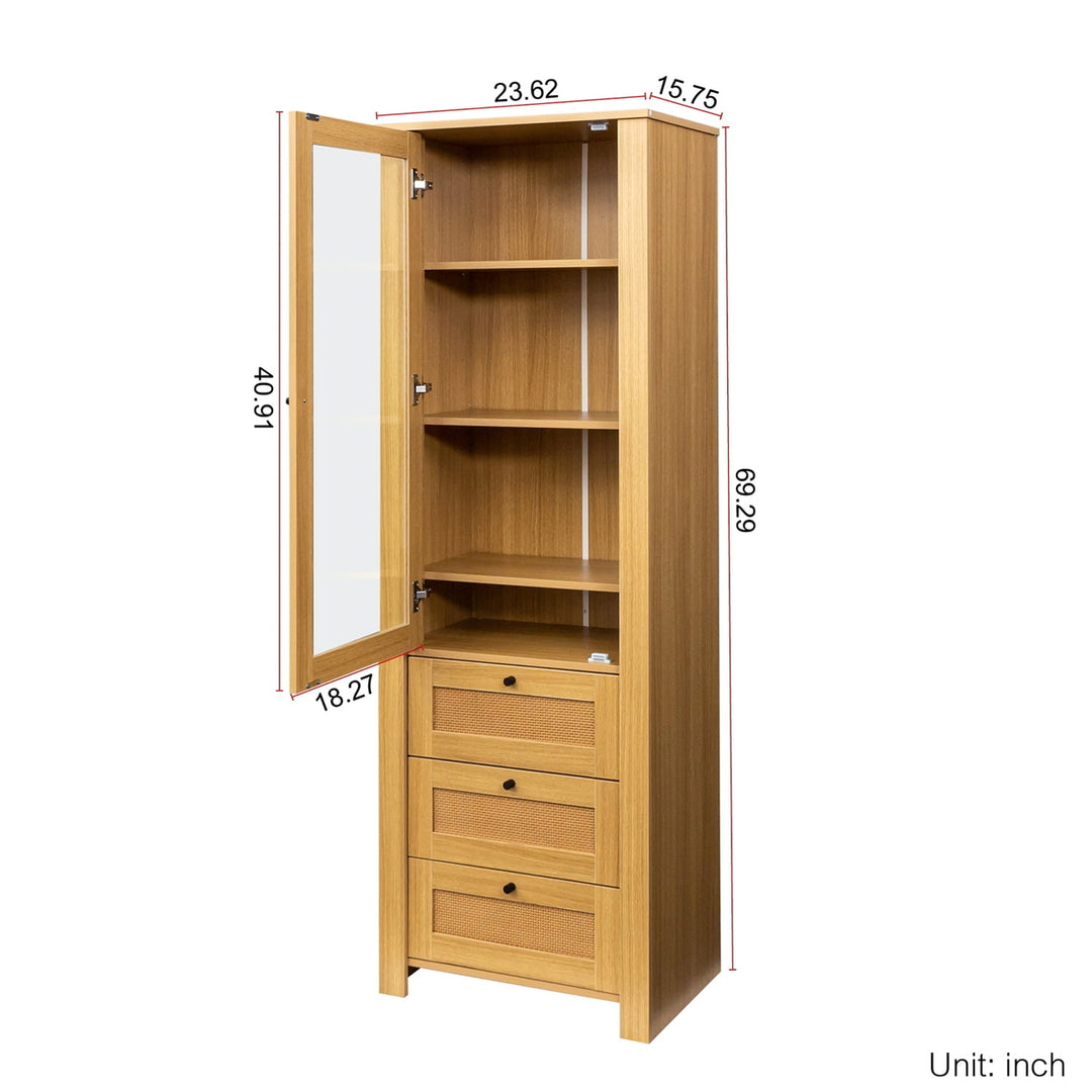 Wooden 6 Tier Floor Bookshelf and Bookcase with Cabinet Doors, Storage Cabinets for Home Office, Living Room, Oak Finish Image 7