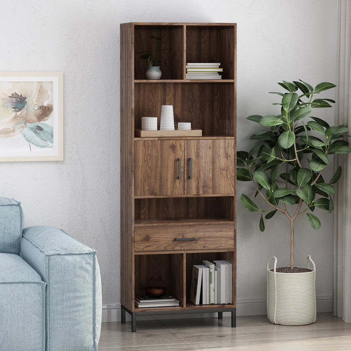 Hommoo Bookcase, Storage Display Open Bookshelf, Closet Organizers and Storage Bookshelf Bookcase Furniture, Walnut Image 1