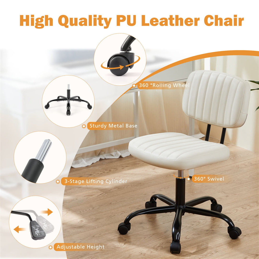 Hommoo Armless Home Office Chair Ergonomic Desk with Comfy Low Back Lumbar Support, Height Adjustable PU Leather Image 5