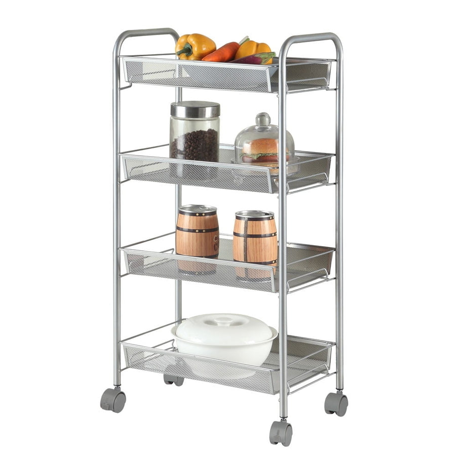 Hommoo 4-Layer Chrome Plated Iron Shelf, Office Furniture Metal Storage Shelves - Silver Image 1