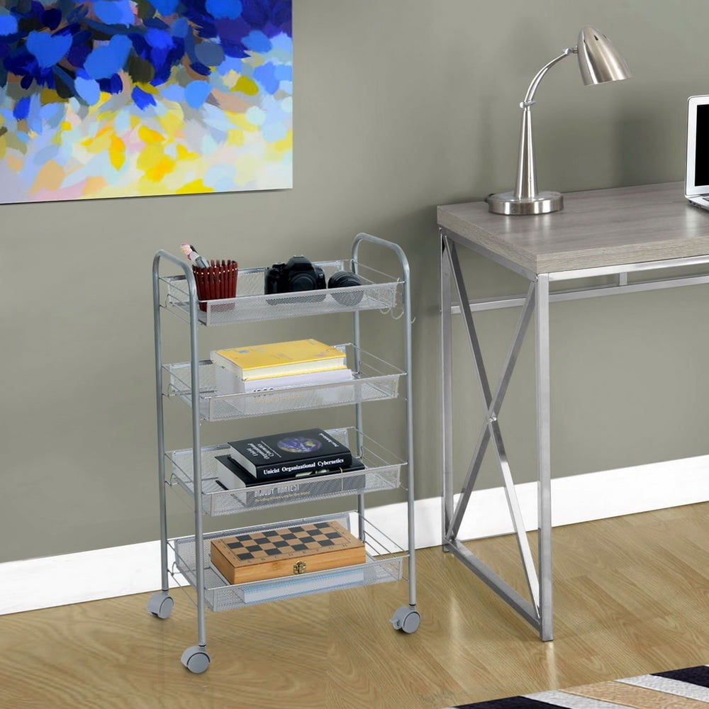 Hommoo 4-Layer Chrome Plated Iron Shelf, Office Furniture Metal Storage Shelves - Silver Image 2