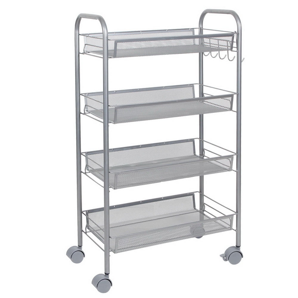 Hommoo 4-Layer Chrome Plated Iron Shelf, Office Furniture Metal Storage Shelves - Silver Image 3