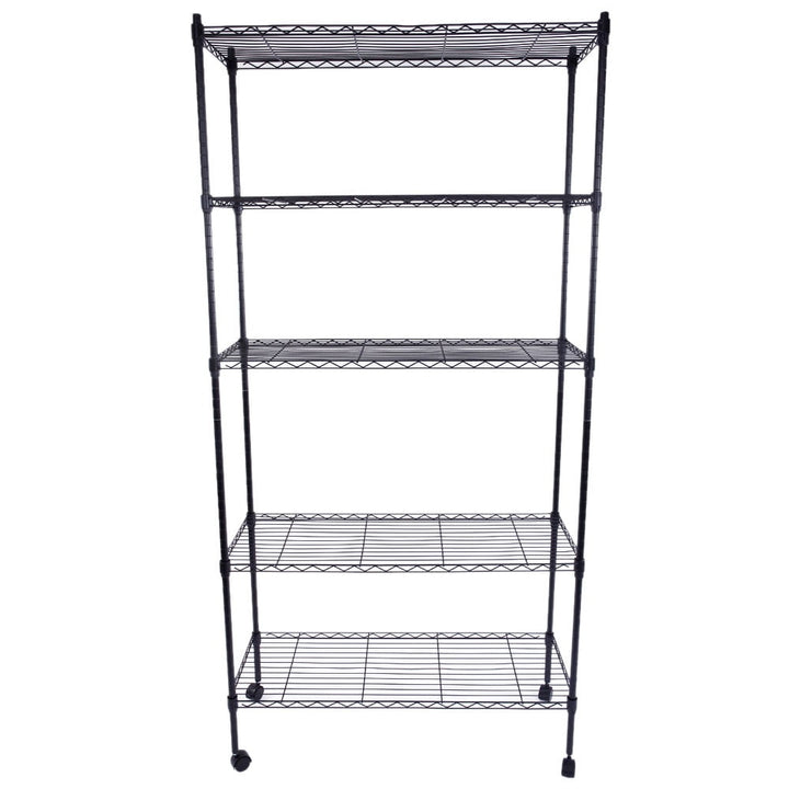 Hommoo 5-Layer Storage Rack Garage Shelves, Chrome Plated Storage Shelf with 1.5 Inches Nylon Wheels - Black Image 1