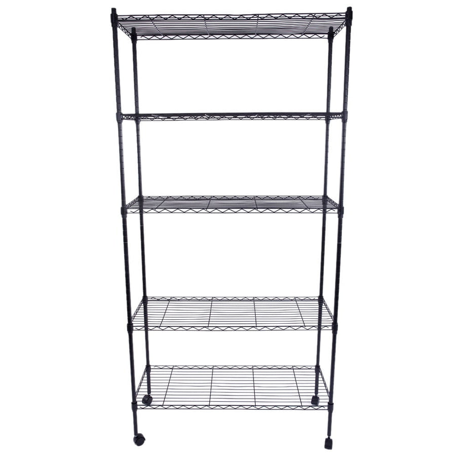 Hommoo 5-Layer Storage Rack Garage Shelves, Chrome Plated Storage Shelf with 1.5 Inches Nylon Wheels - Black Image 1