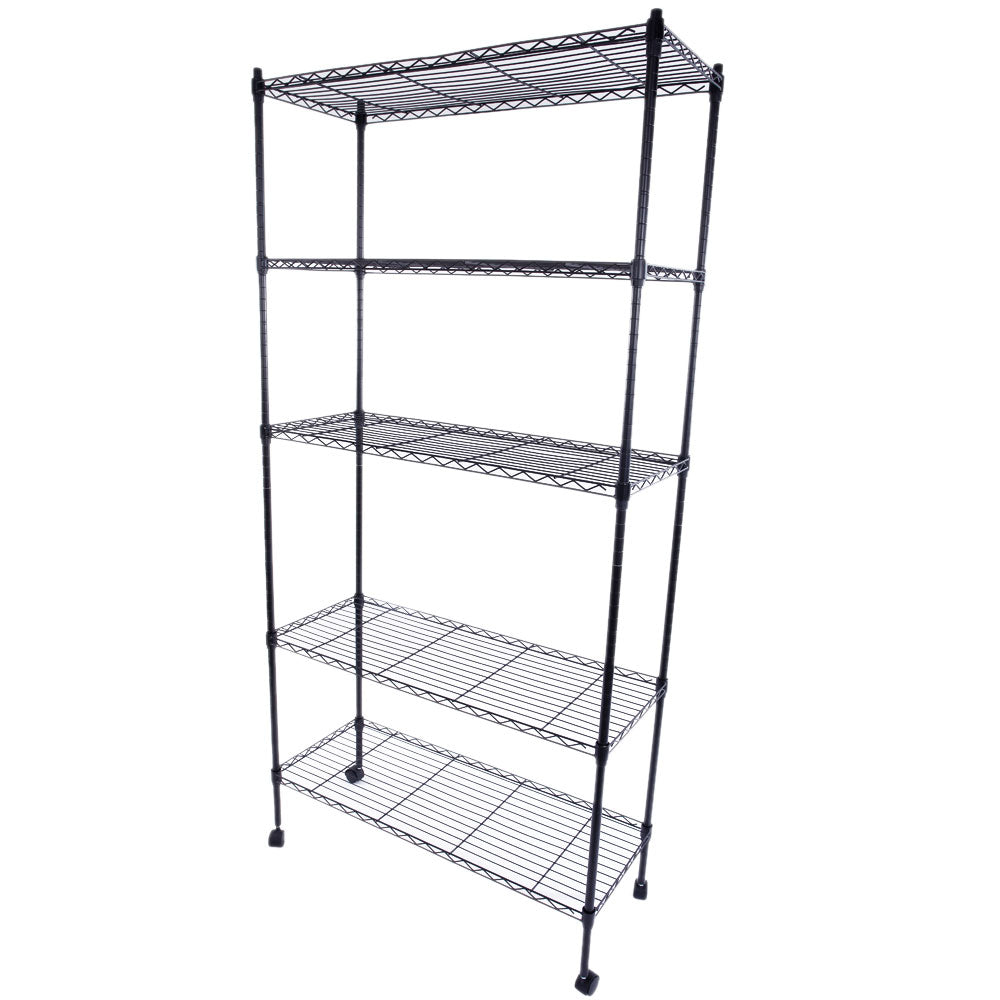 Hommoo 5-Layer Storage Rack Garage Shelves, Chrome Plated Storage Shelf with 1.5 Inches Nylon Wheels - Black Image 3